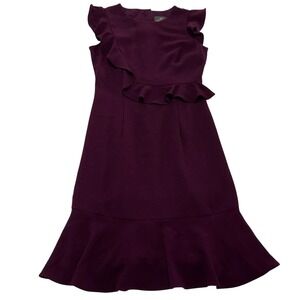 Adrianna Papell Dress Womens Size 0 Plum Purple Ruffle Sheath Mini